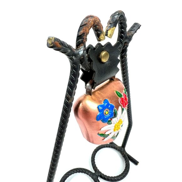 Vintage Swiss Cow Bell Floral Design Iron Stand for Shot Glasses - Picture 6 of 7